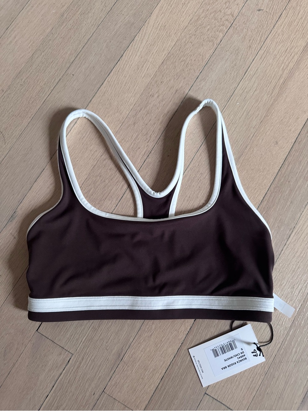 Split 59- Women’s Brown Racerback Sports Bra with White Trim